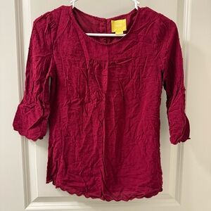 Maeve Anthropologie Emmeline Swiss Dot Blouse Size 0 Burgundy Red Boho Office